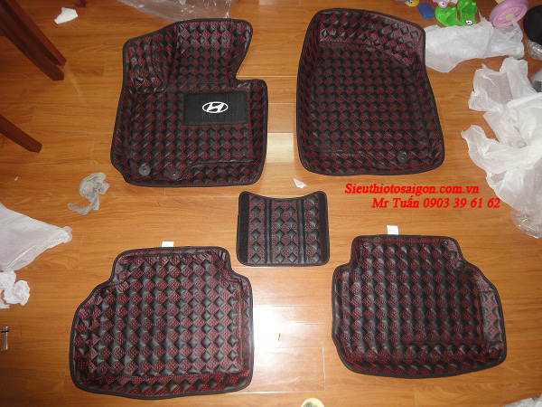 Thảm Lót Sàn 3D Caro Hoa Đen Đỏ - Hyundai Tucson
